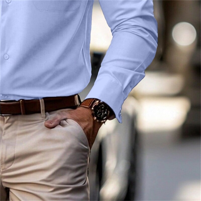 Men's Dress Shirt Wrinkle Resistant Button Up Shirt Stretch Plain Wedding Outdoor Light Blue Black Dark Navy Long Sleeve Collar Summer Spring Clothing Apparel3