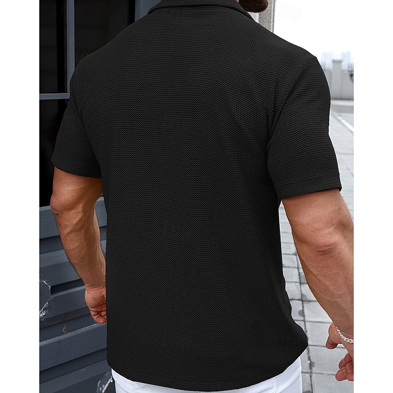 Men's Shirt Summer Shirt Casual Shirt Beach Shirt Button Up Shirt Black Short Sleeve Plain Shirt Collar Vacation Hawaiian Button-Down Clothing Apparel Polyester Fashion Casual Comfortable2