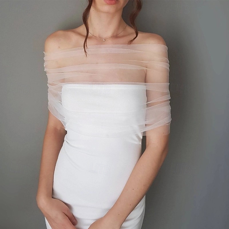 Detachable Tulle Shawl, 130cm/51 White Bridal Tulle Sleeves Lace Sheer Puffy Sleeves Dress Sheer Capes Cover Up Accessory for Wedding, Costume, Formal Party Prom2