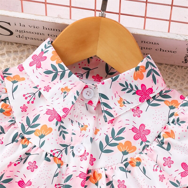 Kids Girls' Dress Flower Long Sleeve Outdoor Casual Tie Knot Fashion Adorable Polyester Knee-length Casual Dress A Line Dress Summer 4 years+ Pink Red Brown3
