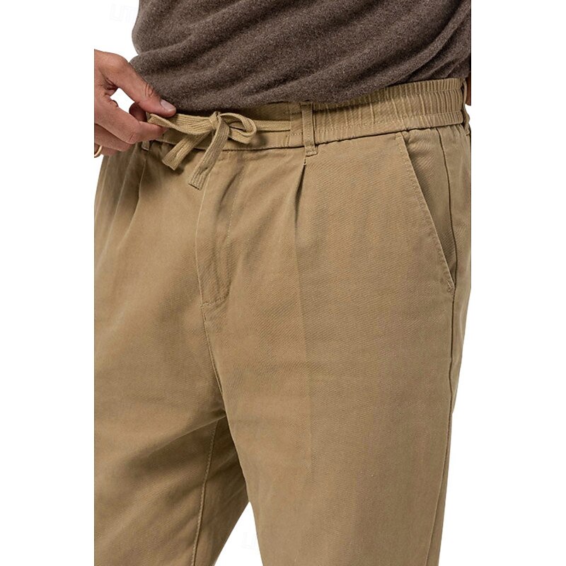 Men's Graduation Dress Pants Trousers Slacks Summer Pants Pocket Drawstring Elastic Waist Plain Comfort Breathable Vacation Holiday Casual Gray Green ArmyGreen4