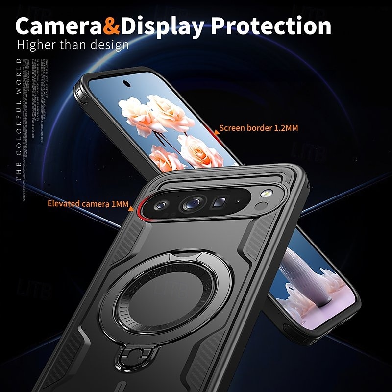 Phone Case For Google Pixel 9 Pro Pixel 9 Pro XL Pixel 9 Back Cover with Stand Holder Magnetic Support Wireless Charging Retro TPU PC3