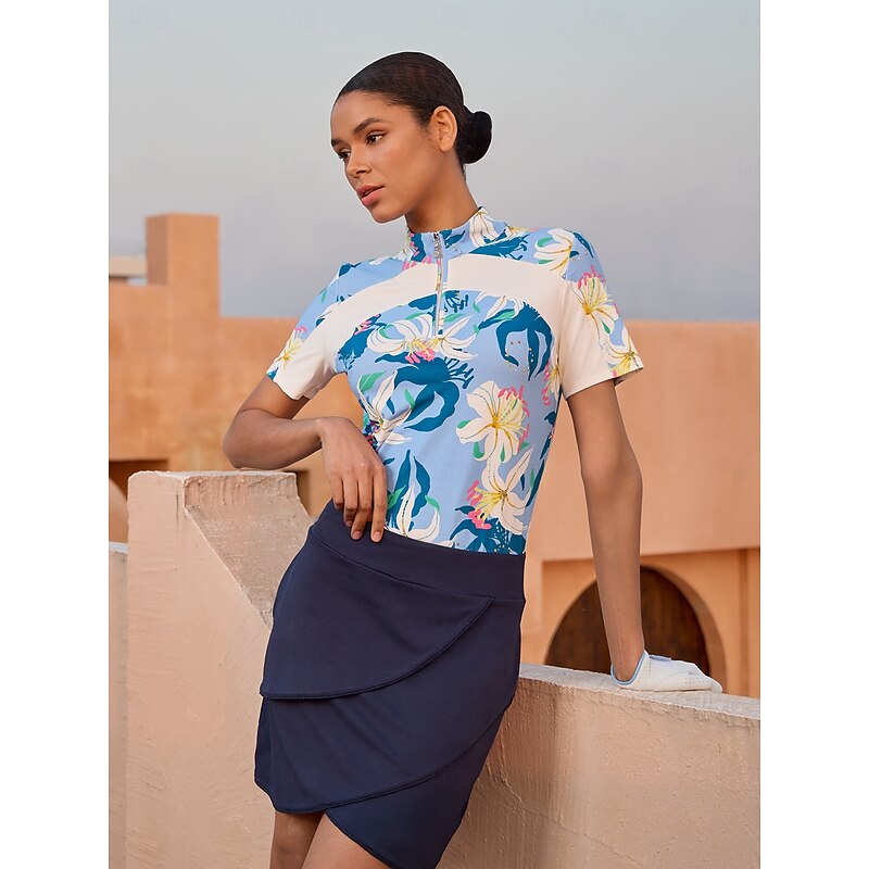 Women's Golf Polo Shirt Yan pink Denim Blue Short Sleeve Top Ladies Golf Attire Clothes Outfits Wear Apparel3