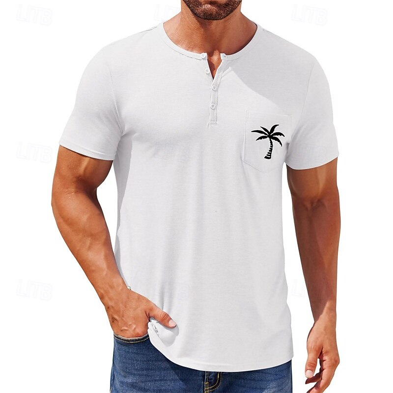 Men's T Shirt Henley Shirt Tee Short Sleeve Shirt Short Sleeve Henley Summer Printed Fashion Designer Fashion Vacation Street Going out Black White Light Green Top Tee for Men4