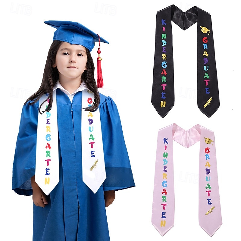 Unisex Graduation Stole for Kids, Plain Graduation Sash, Honor Stole for Students, Children's Graduation Ceremony Sash, Preschool Kindergarten Honor Satin Double-Layered Stole
