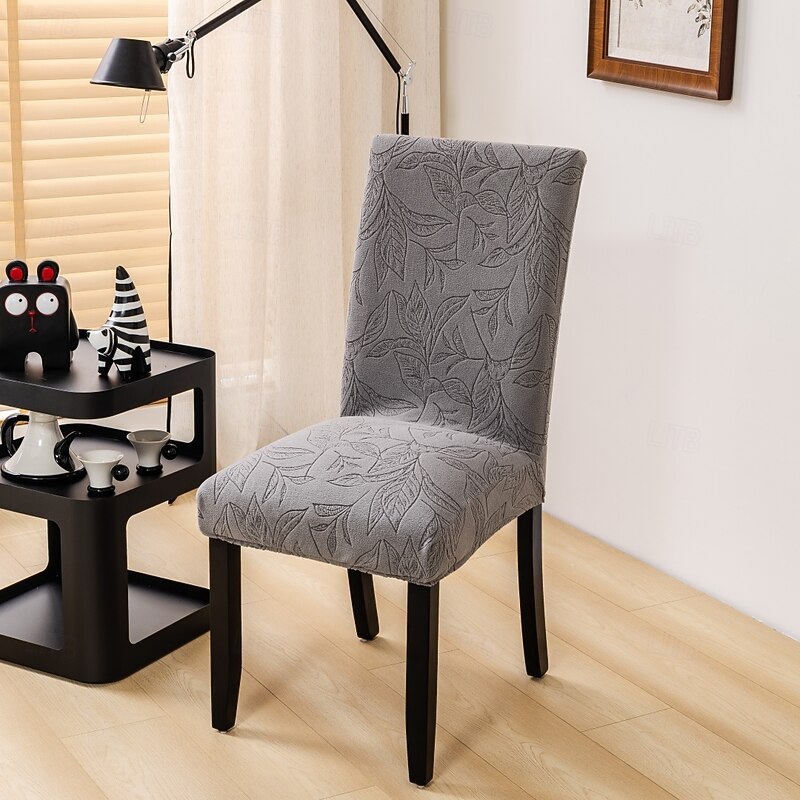 4/6Pcs Dining Chair Cover Slipcovers Plants Jacquard Slipcovers2