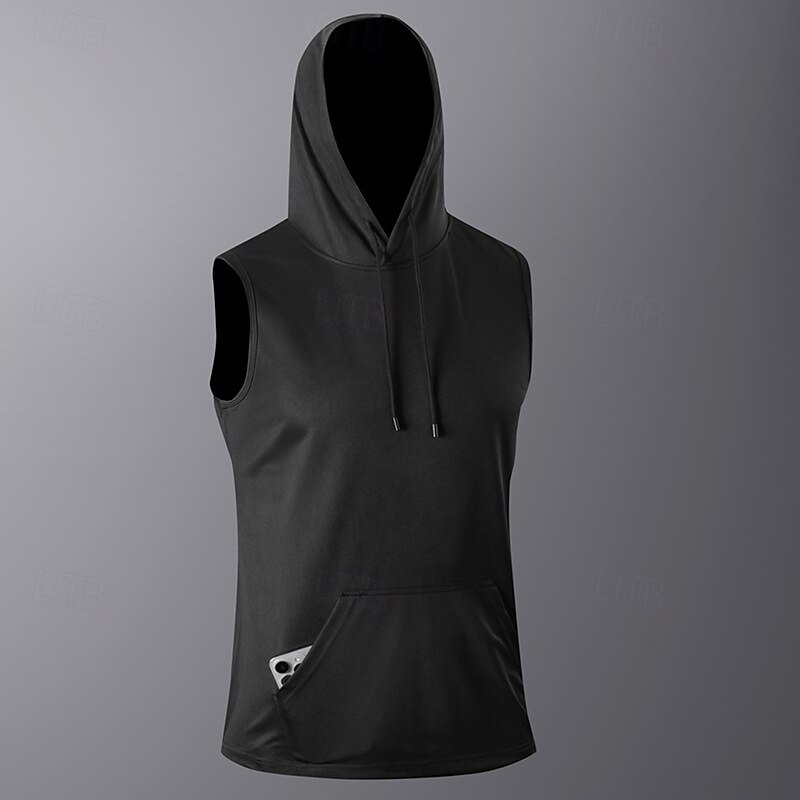Men's Workout Tank Top Running Tank Top Gym Tank Top Pocket Sleeveless Outerwear Casual Athleisure Solid Colored Quick Dry Soft Breathable Gym Workout Walking Jogging Sportswear Activewear Black3