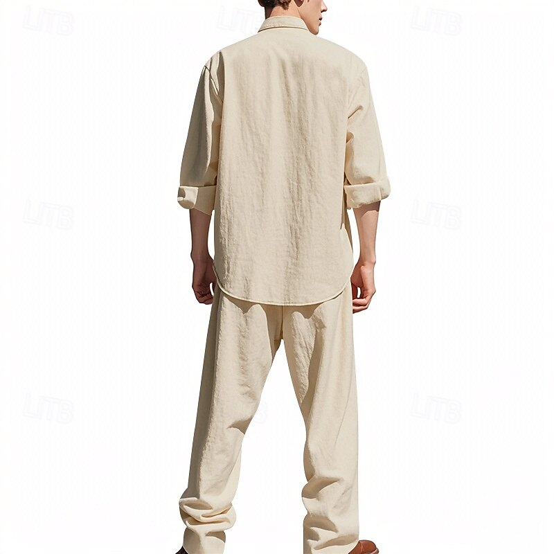 Men's T-shirt Suits Shirt and Pant Sets 2 Pieces Outfits Long Sleeve Stand Collar Summer Spring Plain Fashion Casual 2 Piece Vacation Daily Wear Going out Black White Blue Top Tee for Men2