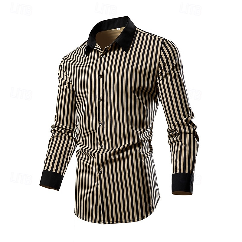 Men's Shirt Dress Shirt Button Up Shirt Plaid Wedding Daily White-blue & black stripe Yellow Wine Long Sleeve Lapel Spring &  Fall Clothing Apparel Patchwork3