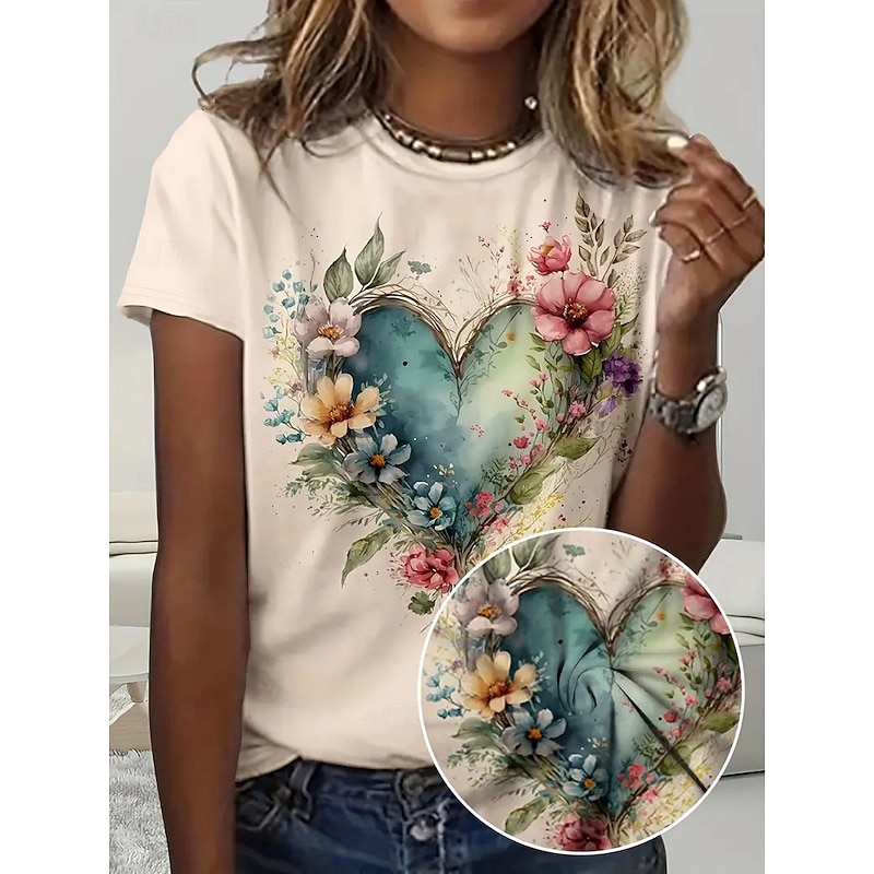 Women's T Shirt Summer Tops Heart Graphic Classic Casual Short Sleeve Crew Neck Crop Tops Daily Weekend Print Rainbow Summer Spring Fall