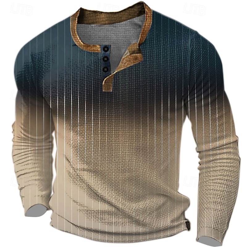 The Ombre Sweater Mens Graphic Shirt Color Block Fashion Designer Basic 3D Print Waffle Henley Casual Style Classic Outdoor Daily Tee Blue Brown Green Long Striped Cotton