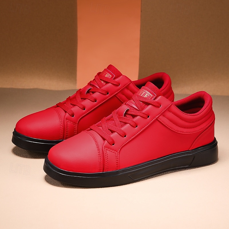 Men's Red Leather Sneakers with Sleek Design - Bold Casual Streetwear for Everyday Comfort2