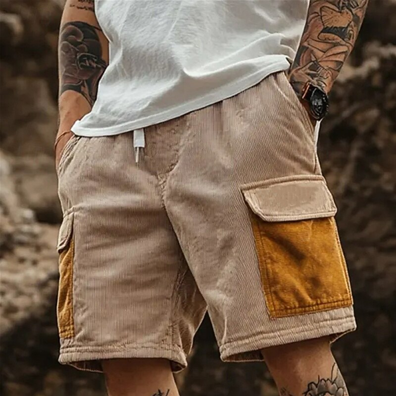 Men's Cargo Shorts Summer Shorts Casual Shorts Corduroy Shorts Knit Shorts Drawstring Multi Pocket Straight Leg Color Block Breathable Moisture Wicking Knee Length Outdoor Casual Camping & Hiking
