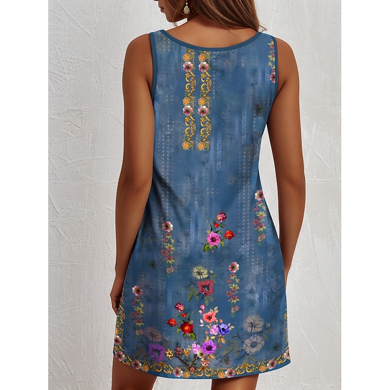 Women's Mini Dress Casual Dress Petite Dress Sundress Summer Dress Casual Vacation Daily Holiday Regular Fit Floral Graphic Bohemian Sleeveless V Neck Red Blue Purple Green Summer Spring2