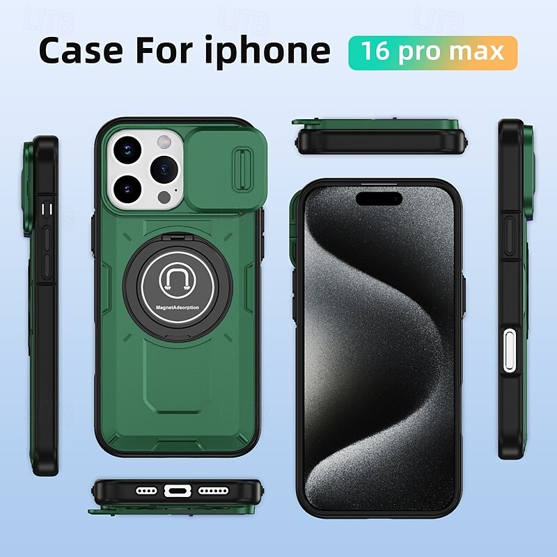 Phone Case For iPhone 16 15 14 Pro Max Plus 13 12 11 Pro Max Back Cover with Stand Holder Shockproof Retro TPU PC