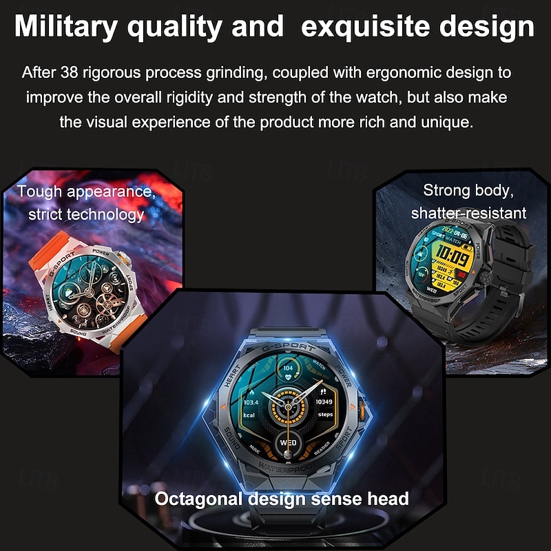 696 K62 Smart Watch 1.43 inch Smartwatch Fitness Running Watch Bluetooth ECG+PPG Pedometer Call Reminder Compatible with Android iOS Women Men Hands-Free Calls Message Reminder IP 67 46mm Watch Case4