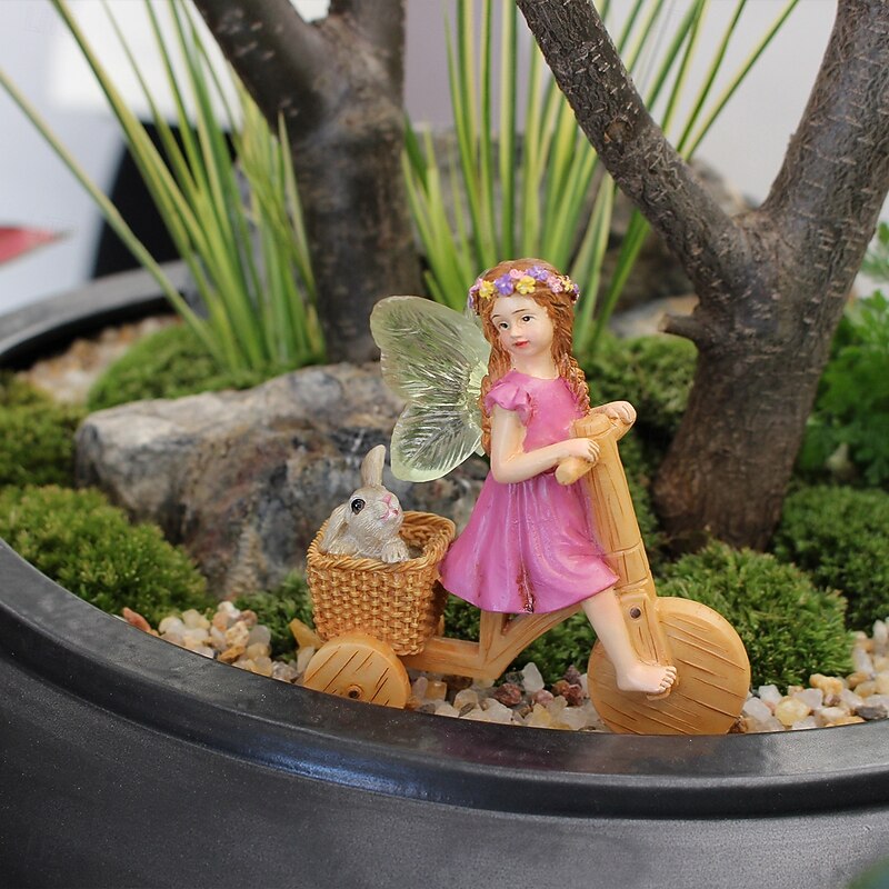 Creative Resin Ornament, Bicycle Flower Fairy Resin Ornaments, Miniature Sleeping Fairy Statue, Sleeping Flower Fairy Outdoor Yard, Fairy Garden Accessories, Bonsai & Lawn Decoration4