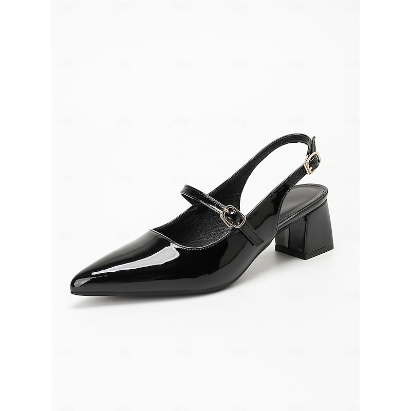 Elegant Patent Black Mary Jane Heels - Versatile Office-to-Evening Footwear for Women, with Chunky Heel and Ankle Strap4