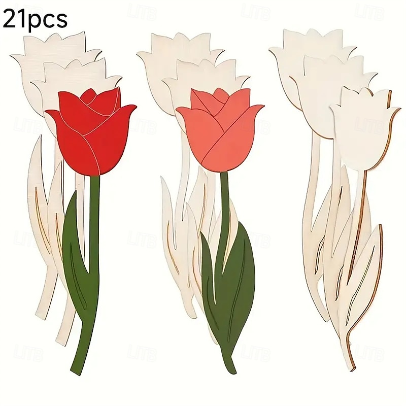 21pcs Wooden Roses Craft for Valentine'S Day And Mother'S Day