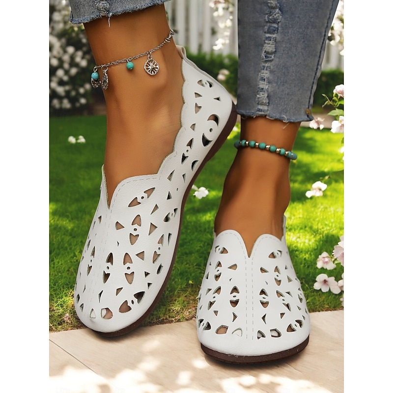 Women's White Laser-Cut Barefoot Slip-Ons - Breathable and Lightweight Casual Wide Fit Shoes, Great for Summer Days2