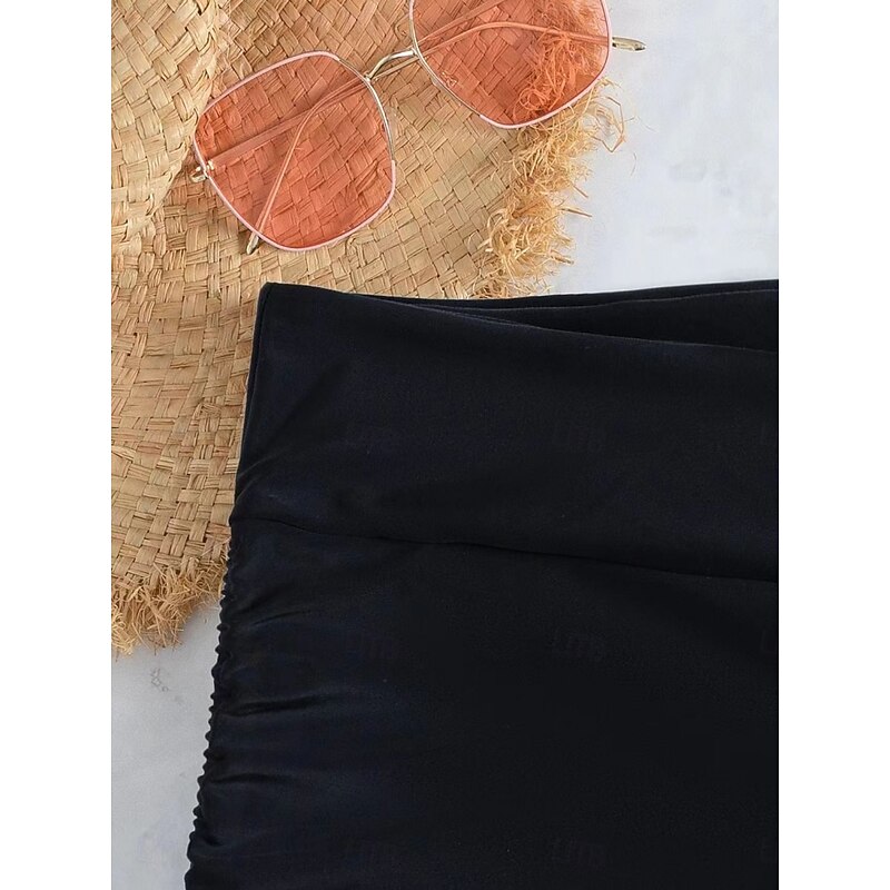 Women's Swimsuits Stretchy Boxer Shorts Swimsuit High Waist Vacation Beach Wear Solid Color Sleeveless Bathing Suits4