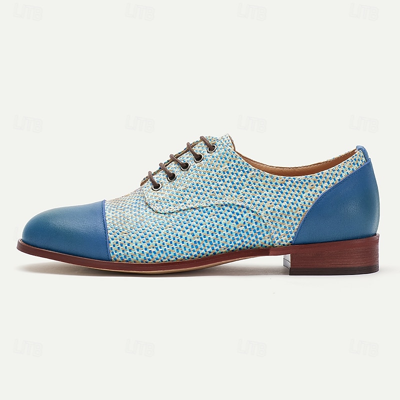 Men's Blue Woven Oxford Shoes – Elegant Nylon Knit Lace-Up Shoes for Business & Formal Events4