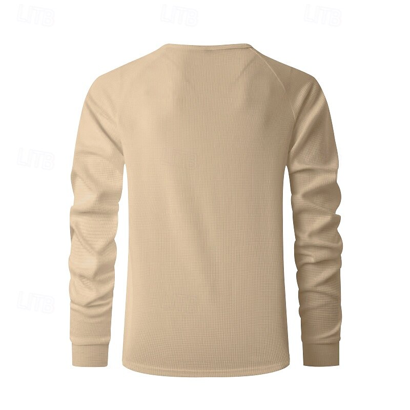 Men's Button T Shirt T Shirt Waffle Henley Shirt Henley Shirt Long Sleeve Henley Spring Fall Plain Fashion Designer Basic Buttons Vacation Street Going out Black White Royal Blue Top Tee for Men3