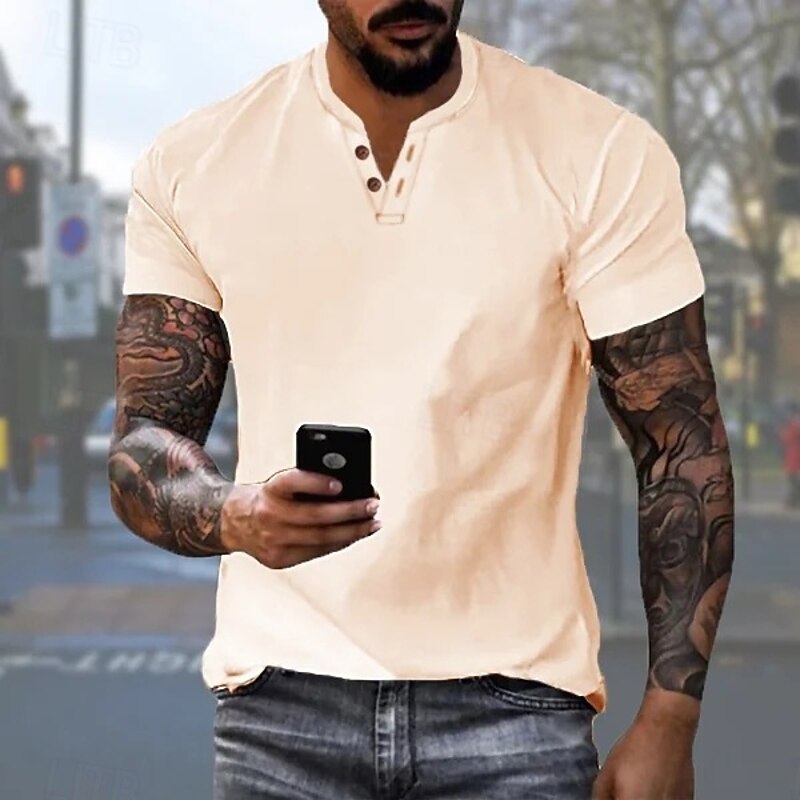 Men's Button T Shirt Henley Shirt Tee Short Sleeve Shirt Short Sleeve Henley Summer Solid / Plain Color Fashion Designer Fashion Vacation Street Going out Navy Black White Top Tee for Men3