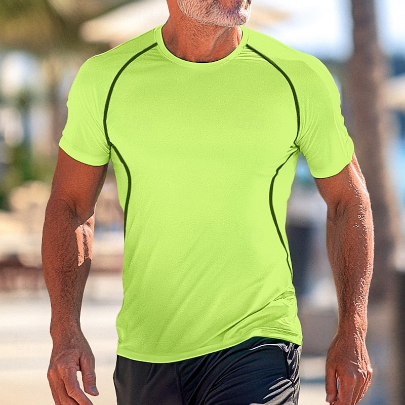 Men's T Shirt Muscle Shirt Moisture Wicking Shirts Short Sleeve Crew Neck Summer Plain Sports Lightweight Sporty Athletic Fitness Gyms Black Gray Green Top Tee for Men