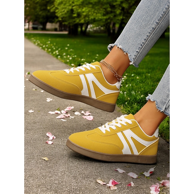 Retro Yellow Low-Top Sneakers for Women - Vintage Lace-Up Casual Shoes, Comfortable Daily Wear for Street & Outdoor Style2