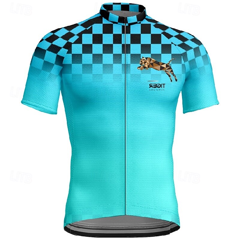 Men's Cycling Jersey Plaid Gradient Short Sleeve Bike Tee Tshirt Jersey with 3 Rear Pockets Mountain Bike MTB Quick Dry Anatomic Design Wicking Breathable Sports Yellow Red Blue Clothing Apparel