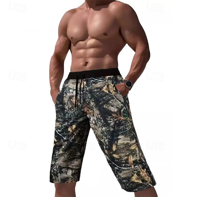 Men's Capri Pants Camo Shorts Summer Shorts Pocket Drawstring Elastic Waist Graphic Camouflage Camo / Camouflage Comfort Breathable Calf-Length Outdoor Vacation Sport Casual Yellow Sky Blue4