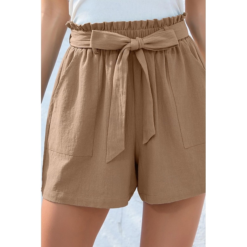 Women's Cotton Linen Shorts Linen-Inspired Pants Cotton Linen Pants Streetwear Casual Short Natural Plain Pocket Elastic Waist Breathability Soft Micro-elastic Casual Streetwear Navy Lake Blue Black2