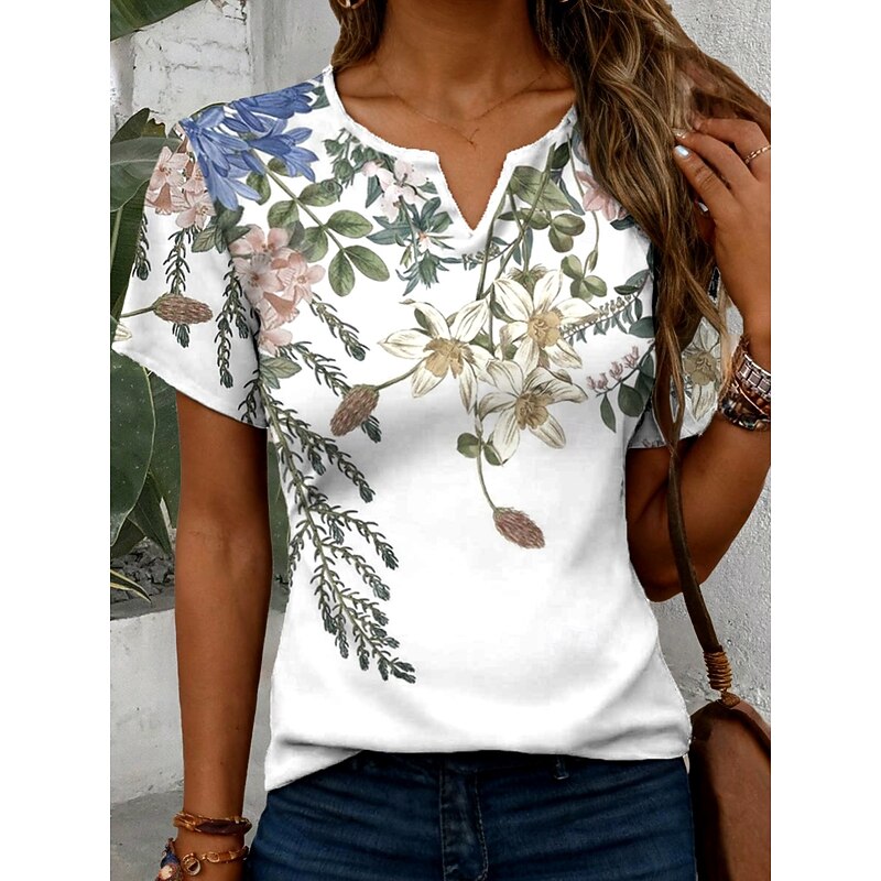 Women's T Shirt Ombre Floral Casual Short Sleeve Notched Neck Regular Tops Daily Print Light Green Pink Blue Summer Spring4