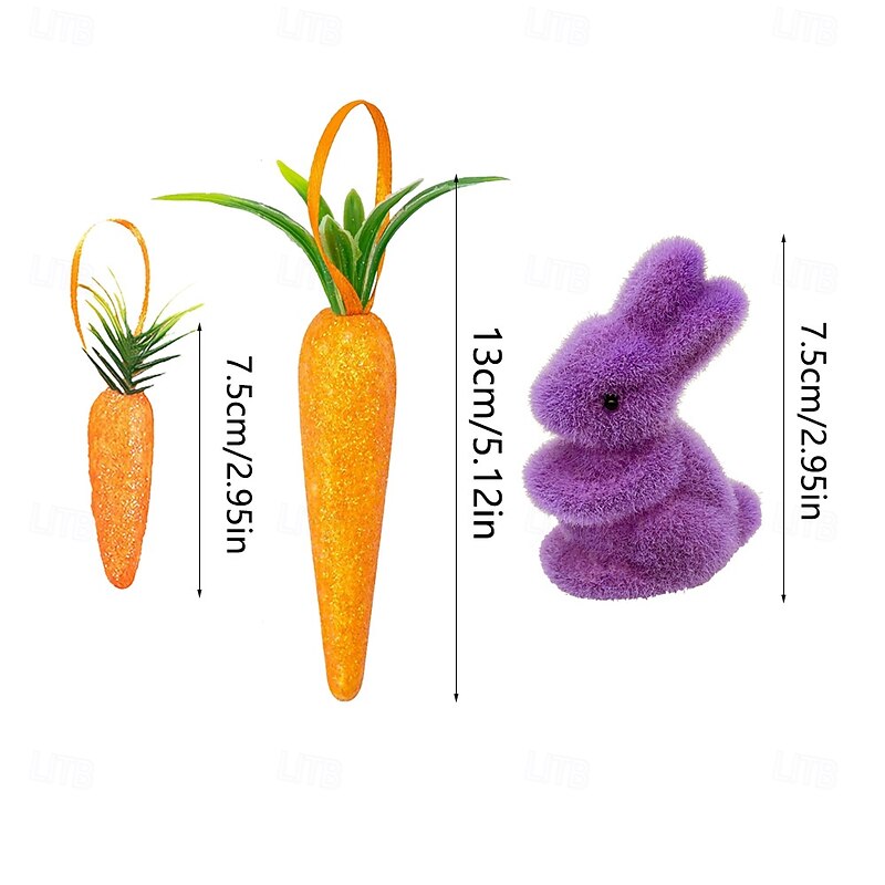 24pcs/set Easter Foam Flocked Bunny Ornaments Set, Glitter Carrot Hanging Decorations Set, Festive Party Decor for Easter Tree, Home, Spring Celebration4