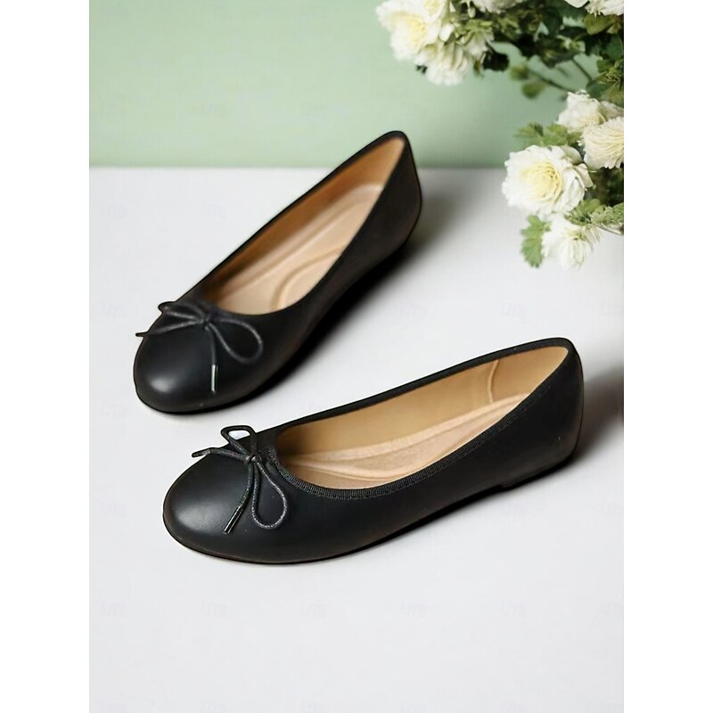 Classic Bow Ballet Flats for Women - Comfortable Round-Toe Slip-On Shoes for Office & Everyday Wear