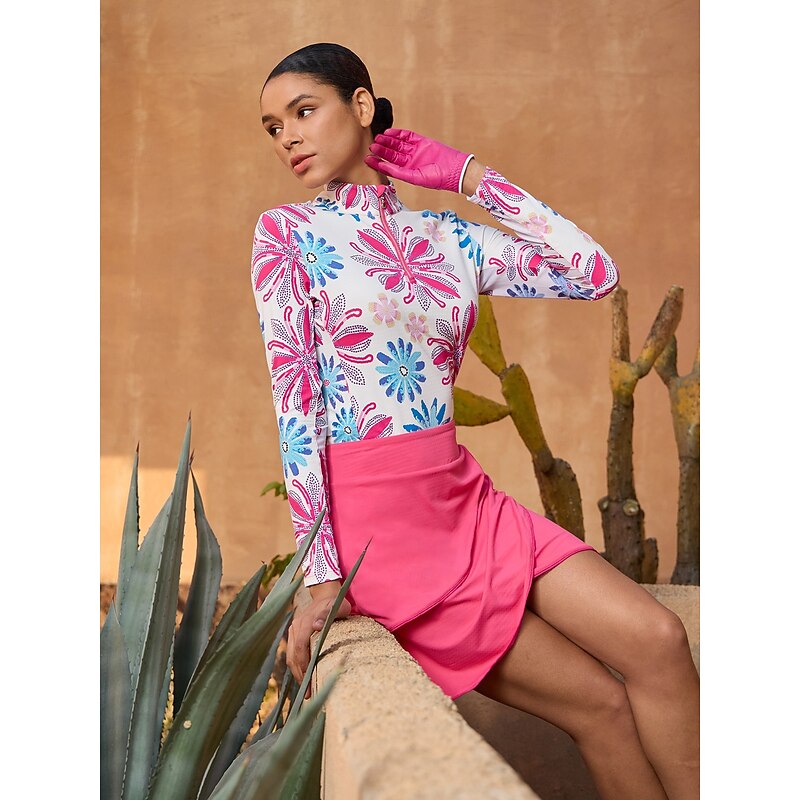 Women's Golf Polo Shirt Blue Pink Long Sleeve Top Ladies Golf Attire Clothes Outfits Wear Apparel