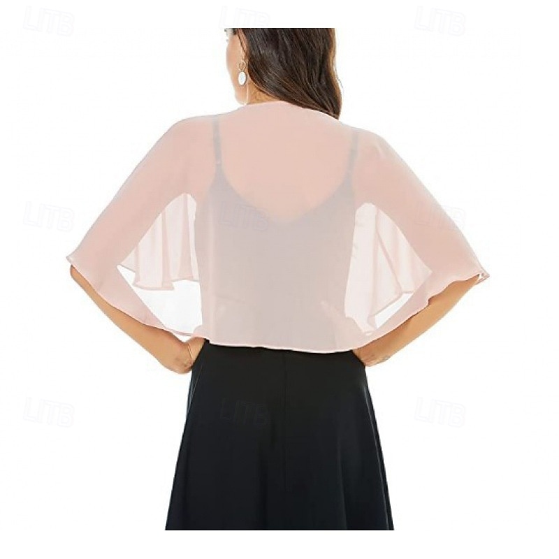 Shawls Women's Wrap Bolero Shrug Coats / Jackets Elegant Sun Protection Short Sleeve Chiffon Wedding Wraps With Pure Color For Formal Spring & Fall dress to impress 20253