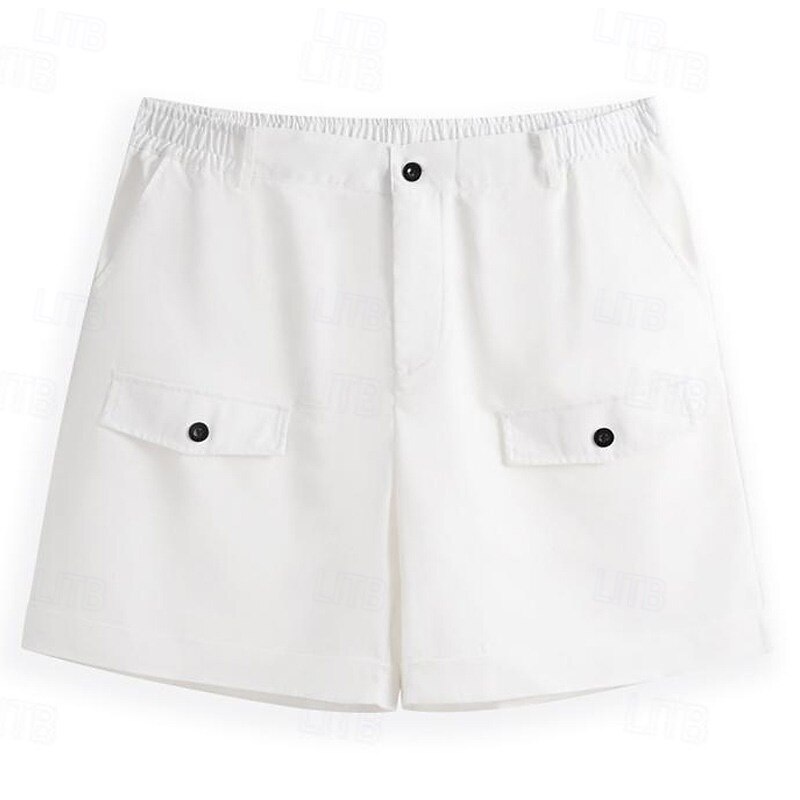 Men's Shorts Linen Shorts Summer Shorts Beach Shorts Buttons Elastic Waist Straight Leg Plain Comfort Breathable Knee Length Casual Daily Holiday Vacation Fashion White Khaki3