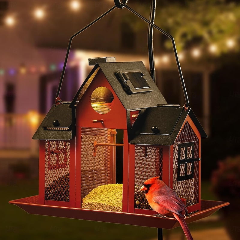 Solar Bird Feeders for Ourside,Bird House Squirrel Proof Feeder,Hanging Metal Mesh Wild Window Large Finch Cardinal Feeder Nest Houses,Bird Outdoors and Garden Decoration
