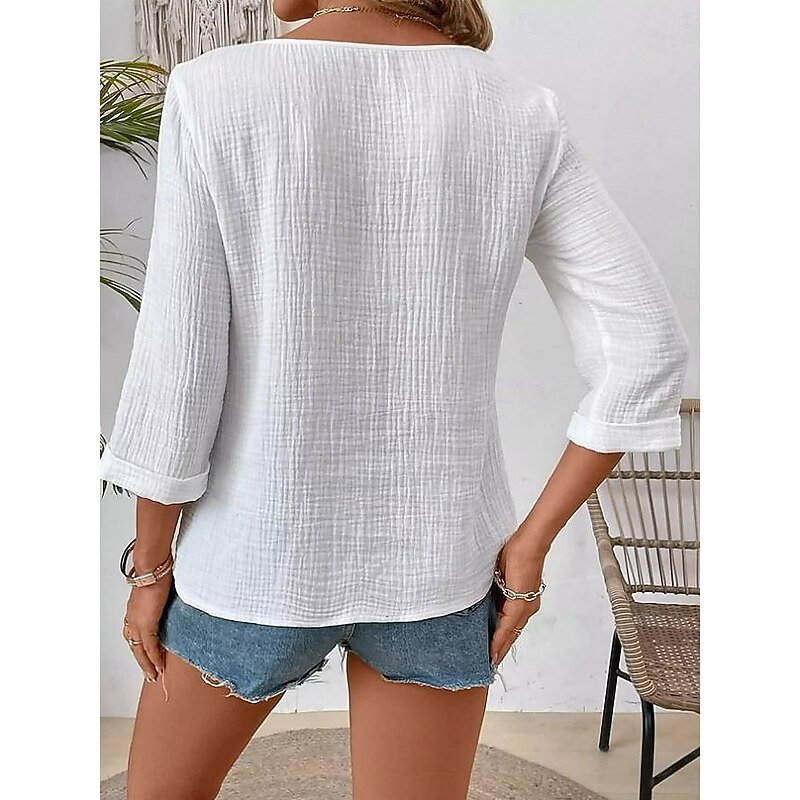 Women's Blouse Graphic Animal Elegant Bohemia 3/4 Length Sleeve Notched Neck Regular Tops Daily Linen Like Going out Print White Summer2