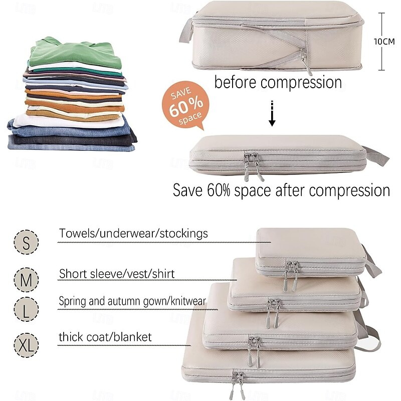 Compression Packing Cubes Set for Travel, 4-Pack Luggage Organizer Bags, Space Saver Clothes Storage Pouches, Travel Packing Bags for Suitcases2
