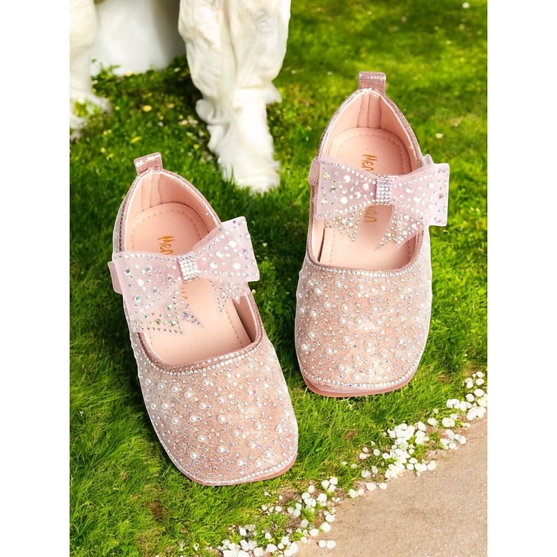 Pearl-Embellished Girls' Flats with Bow Detail – Elegant Wedding Shoes for Flower Girls