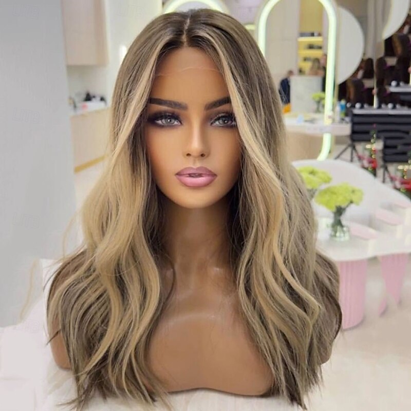 Remy Human Hair 5x5 Closure 13x4 Lace Front Wig Middle Part Brazilian Hair Wavy Blonde Multi-color Wig 130% 150% Density with Baby Hair Highlighted / Balayage Hair Natural Hairline 100% Virgin2