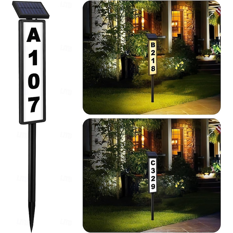 Solar Address Lights Lighted House Address Numbers Sign House Numbers for Outside Light up LED Illuminated Home Number 2-Color Lighting Modes Waterproof Lighted Address Plaque for Yard Home 1PC