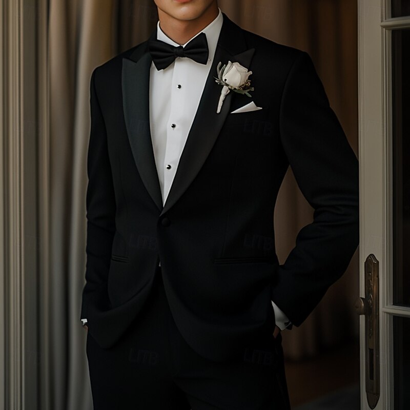 Men's Wedding Party Party Suits Black Luxury Formal Solid Colored Standard Fit 2 Piece Single Breasted One-button