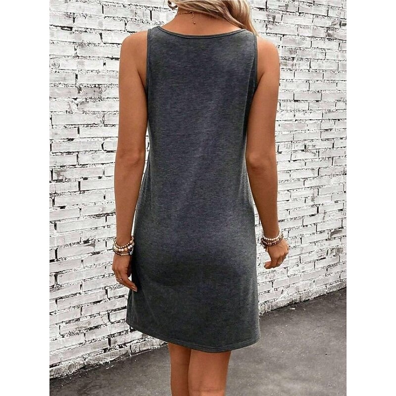 Women's GOD Mini Dress Summer Dress Casual Beach Daily Loose Fit Graphic Letter Sleeveless U Neck Black Gray Summer4
