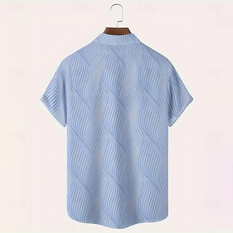 Men's Geometric Striped Shirt Casual Shirt Button Up Shirt Short Sleeve Fashion Casual Outdoor Vacation Holiday Summer Spring Turndown 3D Print Collared Shirts Light Blue Pink Khaki Dark Blue2