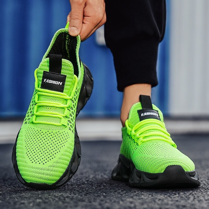 Men's Neon Green Knit Sneakers, Ultra-Light Comfort with Bold Design, Casual Sporty Footwear4