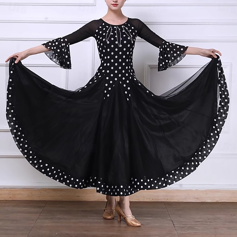 Ballroom Dance Dress Splicing Crystals / Rhinestones Women's Performance Party 3/4 Length Sleeve Mesh Spandex Tulle
